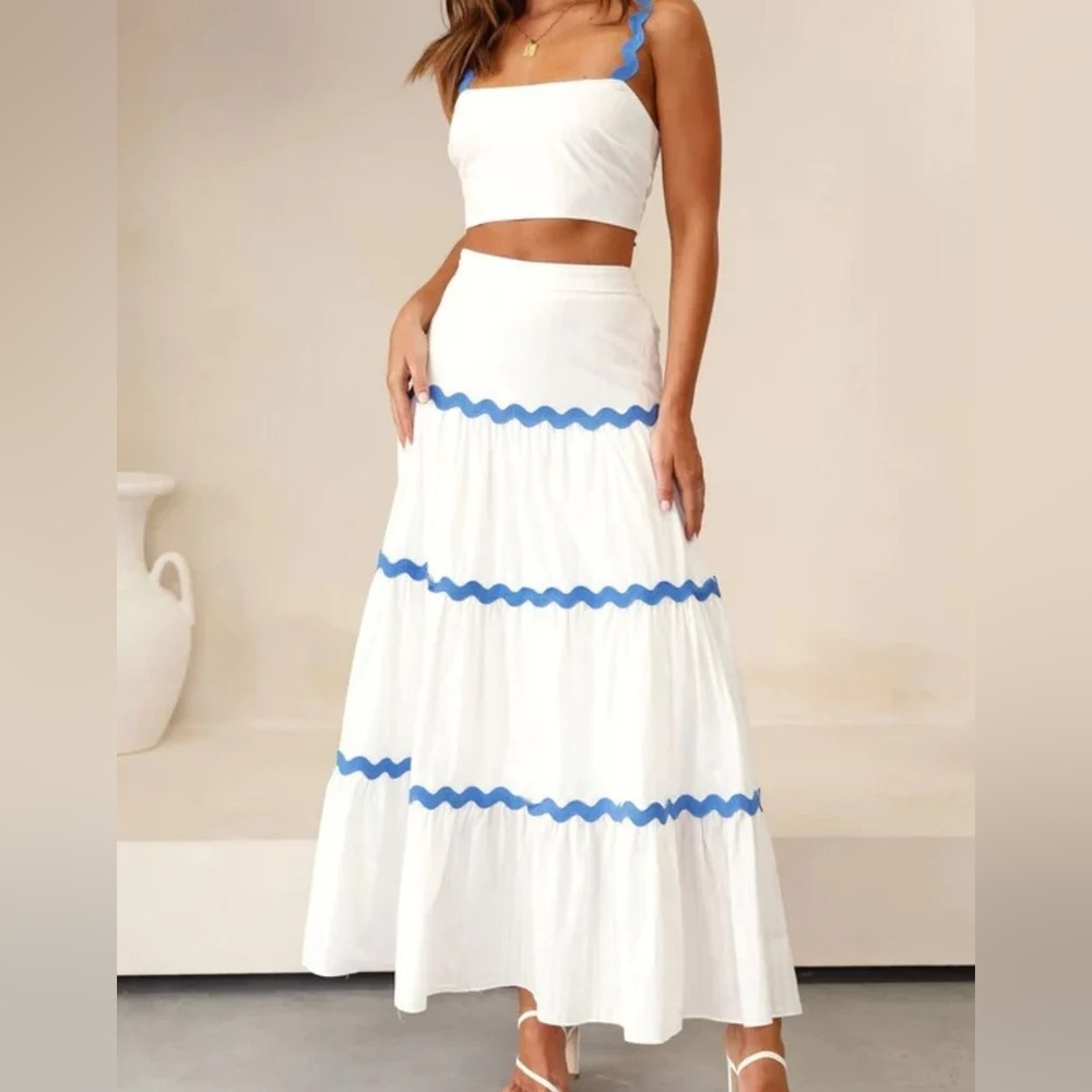 Billy J boutique White and Blue maxi skirt set